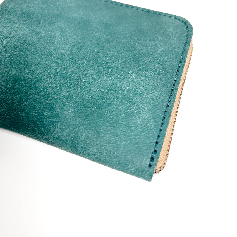 【訳あり品4】 L字ファスナー薄型ミニ財布 イタリアンレザー COBALT NC3746w