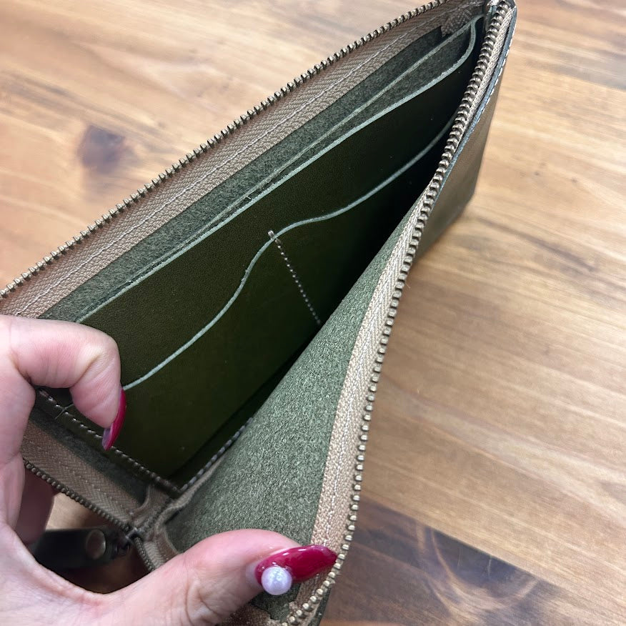 【訳あり品28】L字ファスナー薄型長財布 栃木レザー OLIVE NC3749
