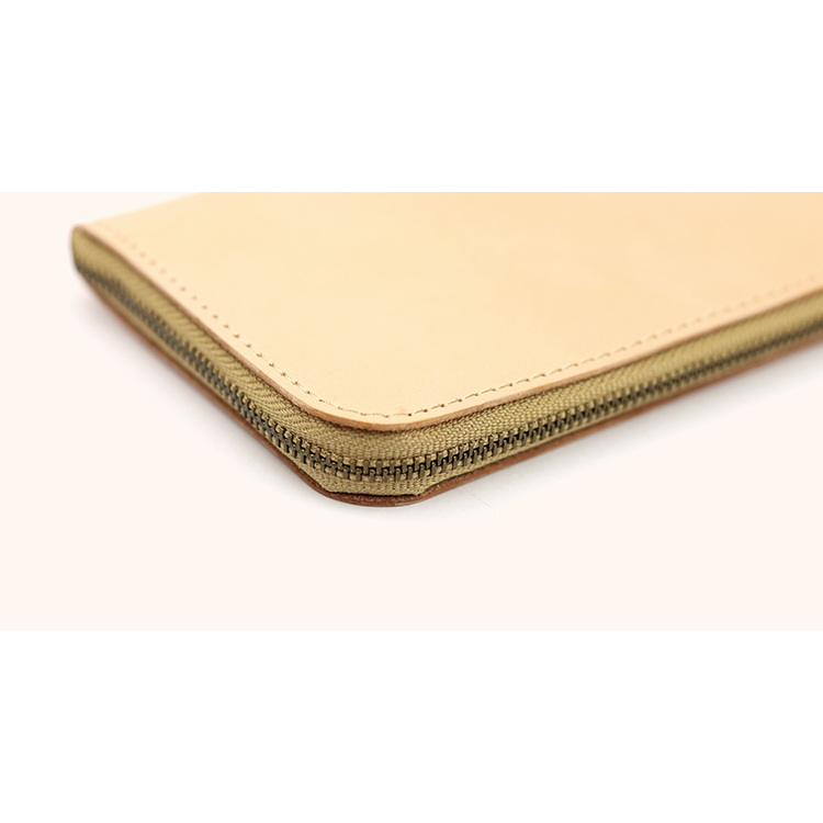 Natural leather L-shaped zipper thin long wallet NC3749-NTR