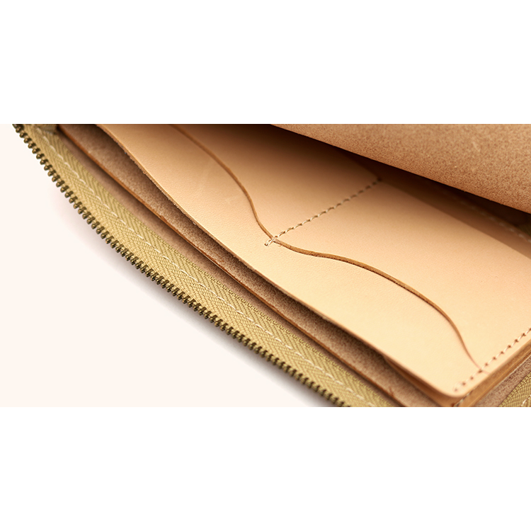 Natural leather L-shaped zipper thin long wallet NC3749-NTR