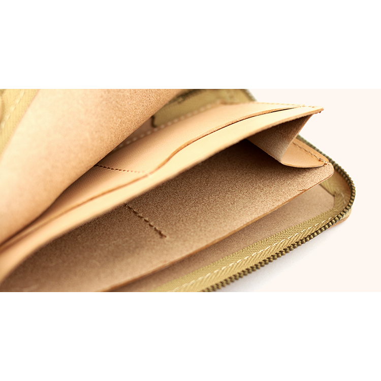 Natural leather L-shaped zipper thin long wallet NC3749-NTR