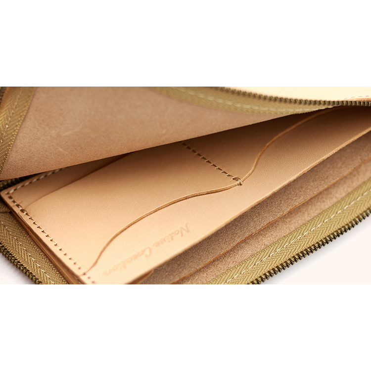 Natural leather L-shaped zipper thin long wallet NC3749-NTR