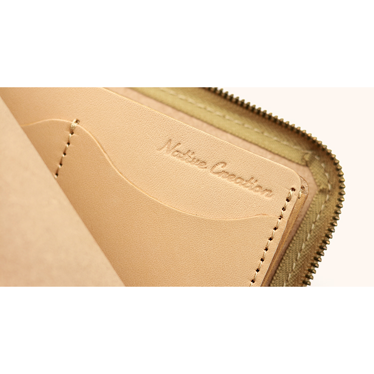 Natural leather L-shaped zipper thin long wallet NC3749-NTR