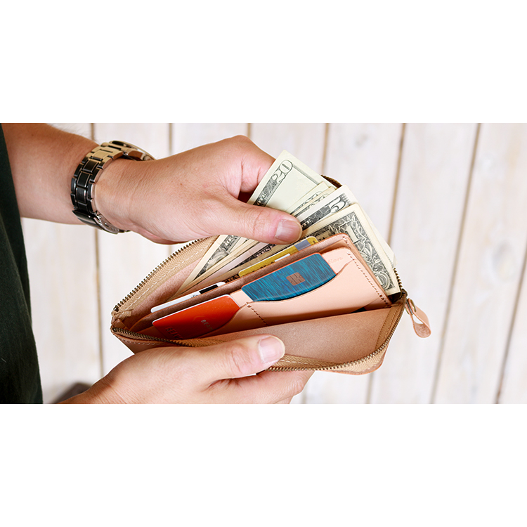Natural leather L-shaped zipper thin long wallet NC3749-NTR