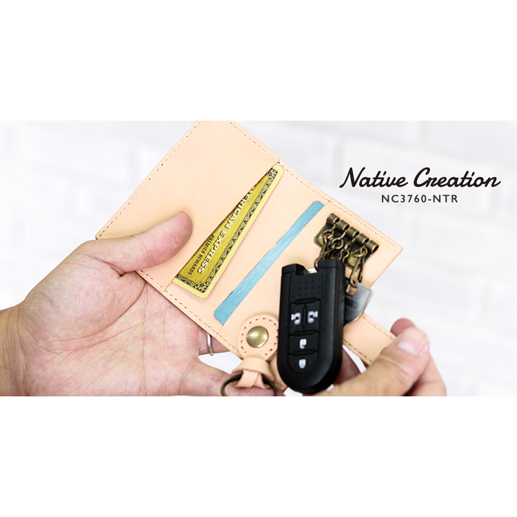 栃木レザー ナチュラル 二つ折り 4連キーケース NC3760-NTR