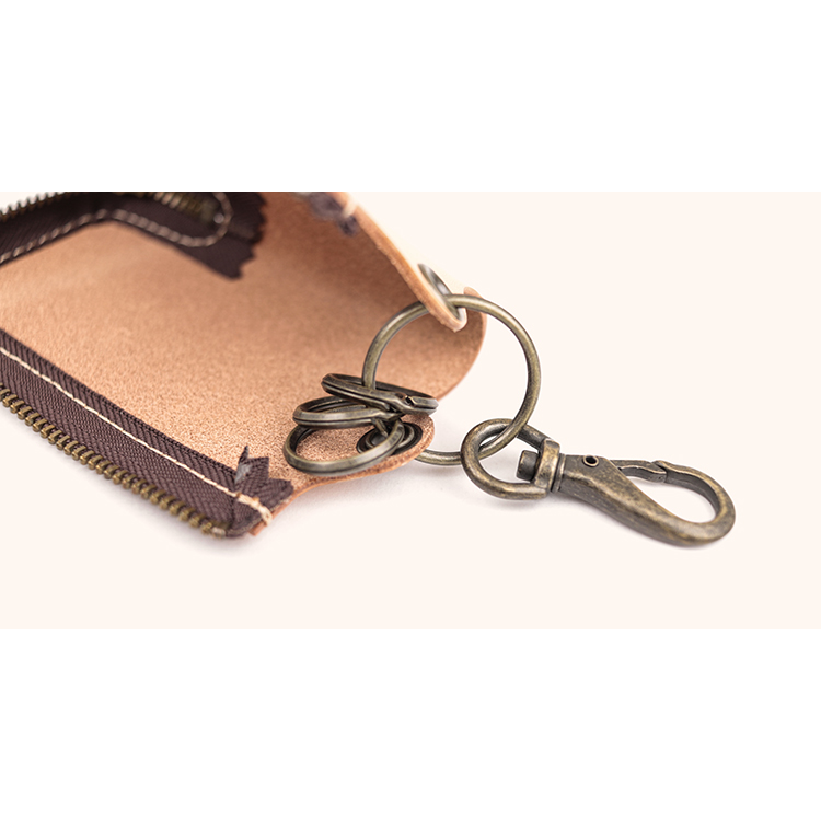 Natural leather round zipper key case NC3779-NTR
