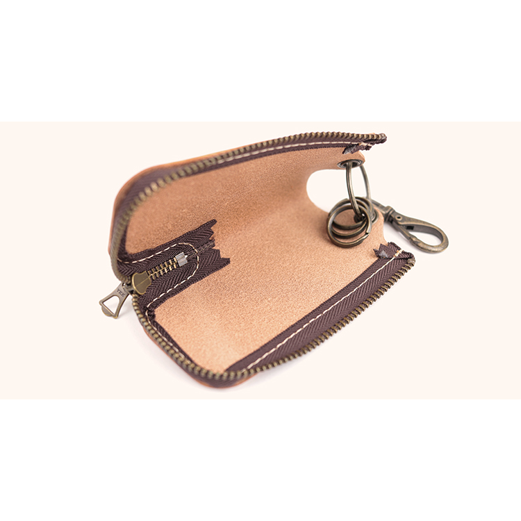 Natural leather round zipper key case NC3779-NTR