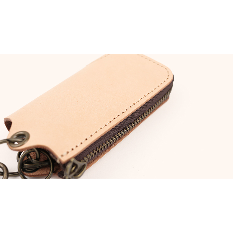 Natural leather round zipper key case NC3779-NTR