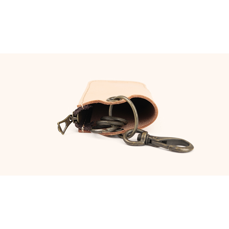Natural leather round zipper key case NC3779-NTR