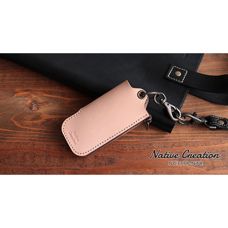 Natural leather round zipper key case NC3779-NTR