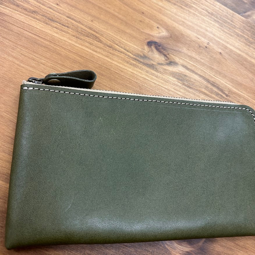 【訳あり品28】L字ファスナー薄型長財布　栃木レザー　OLIVE　NC3749