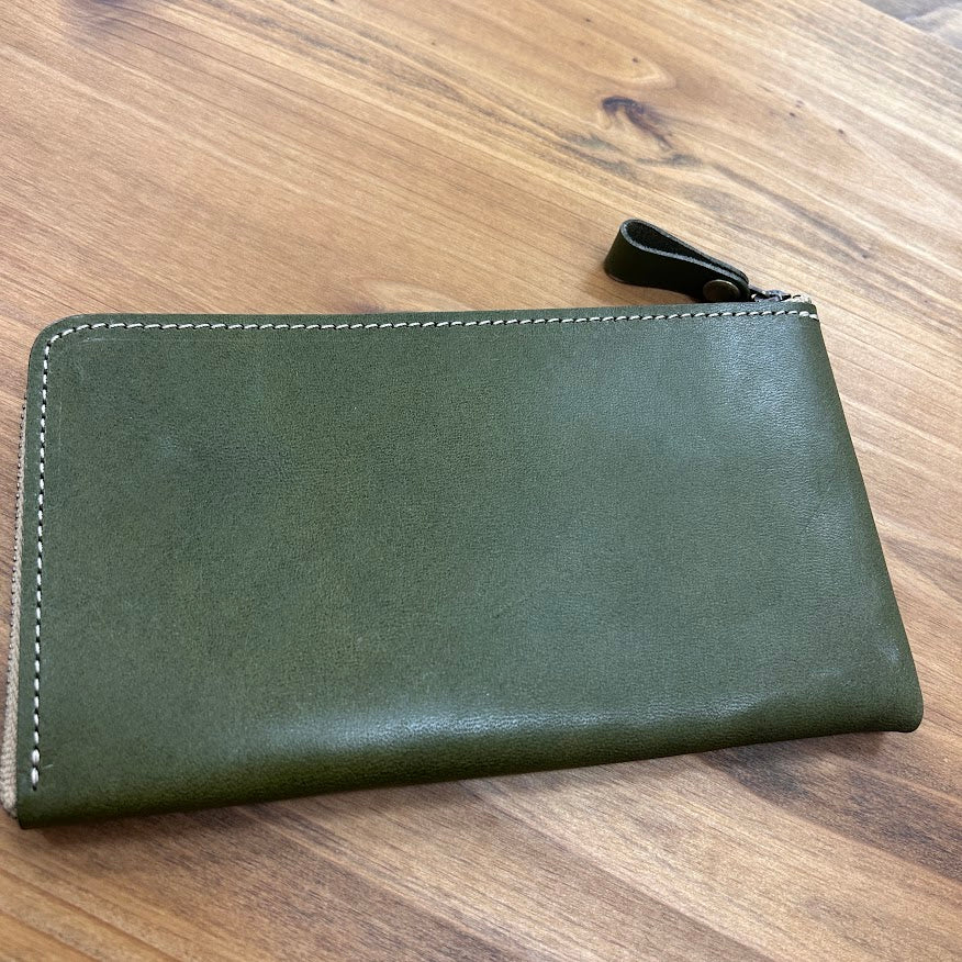 【訳あり品28】L字ファスナー薄型長財布　栃木レザー　OLIVE　NC3749