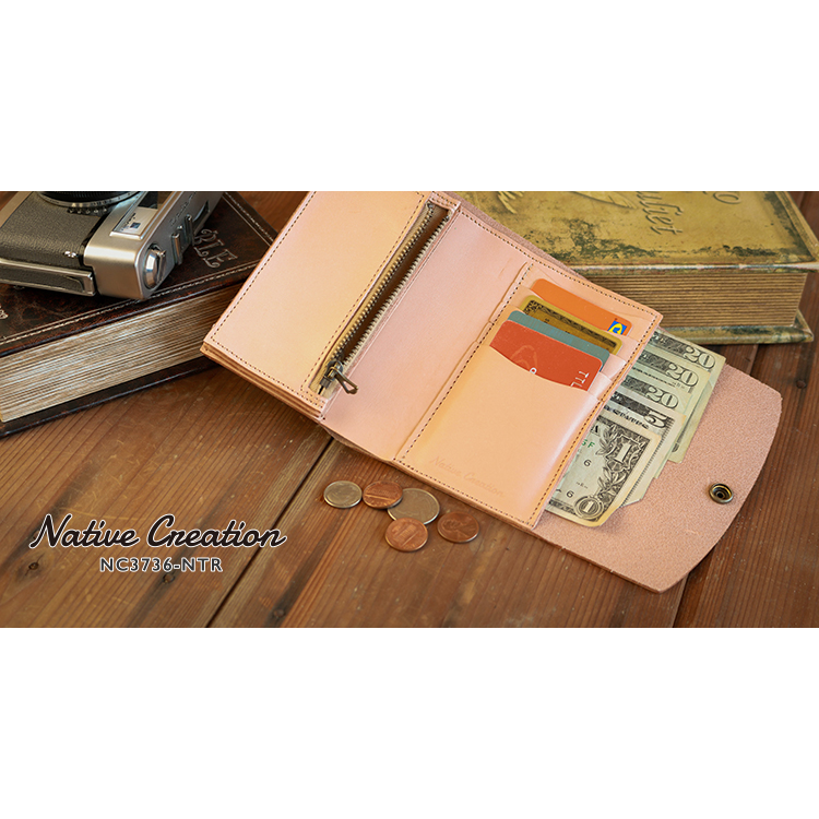 Natural leather tri-fold wallet NC3736-NTR