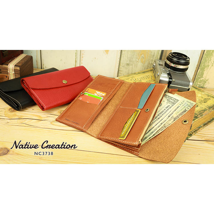 Soft Shrink Oil Leather Tri-Fold Long Wallet NC3738 