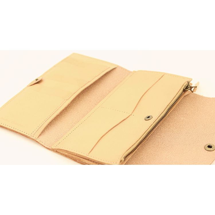 Natural leather tri-fold long wallet NC3738-NTR