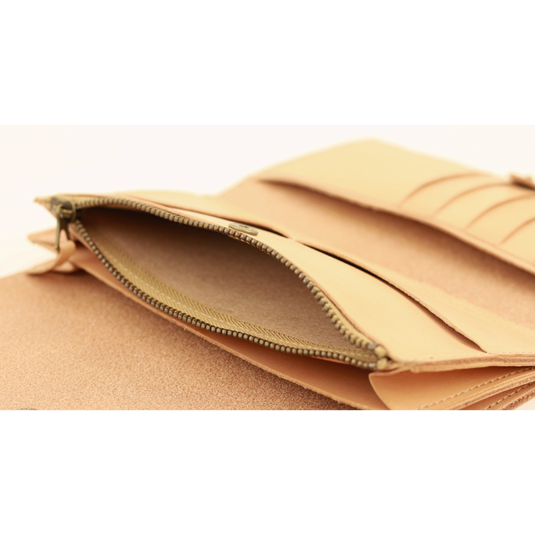 Natural leather tri-fold long wallet NC3738-NTR