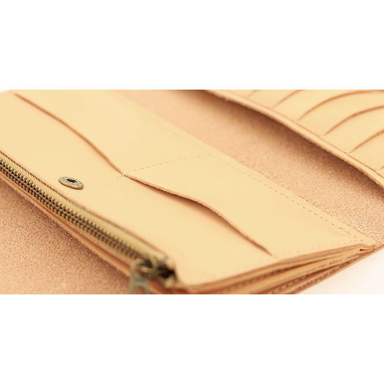 Natural leather tri-fold long wallet NC3738-NTR