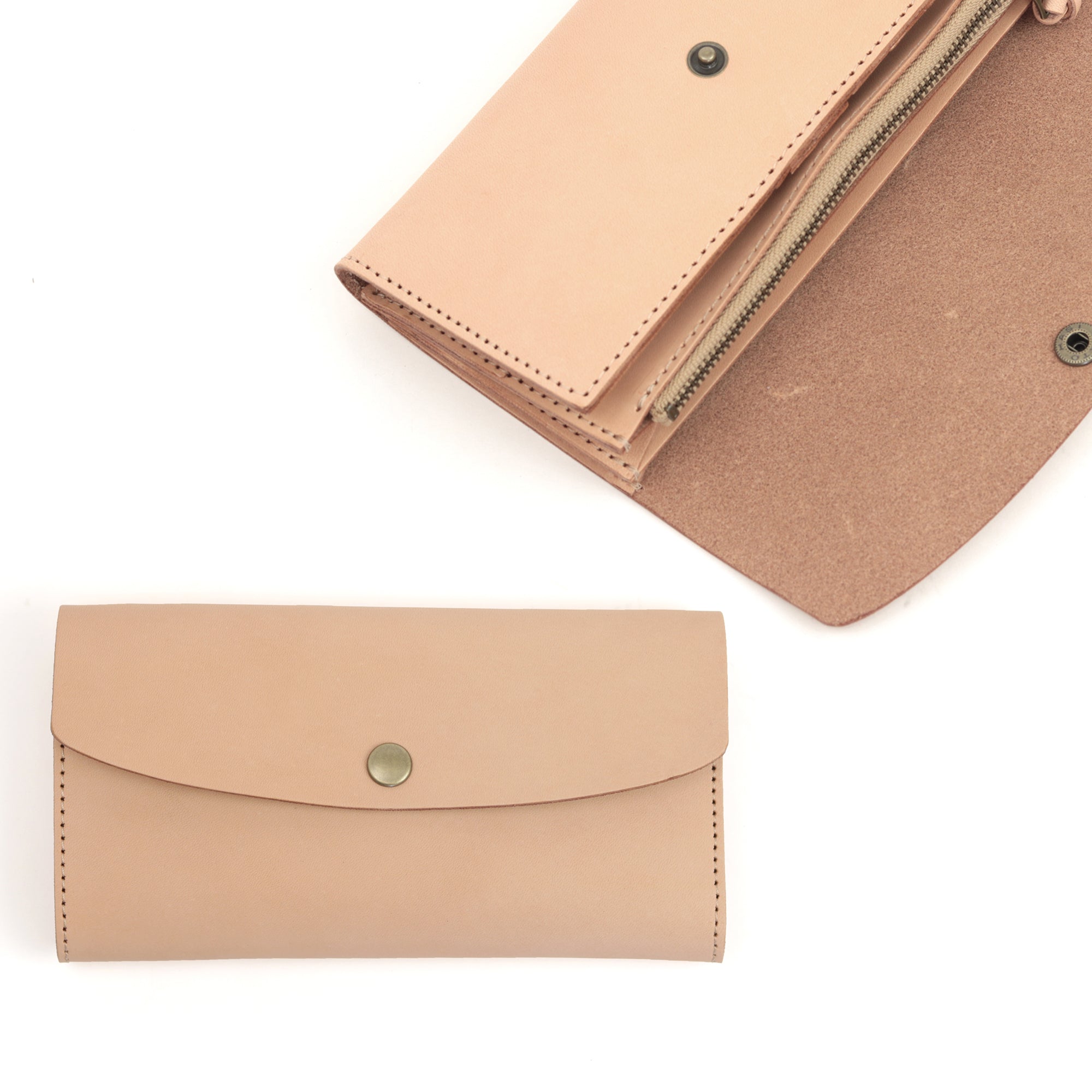 Natural leather tri-fold long wallet NC3738-NTR