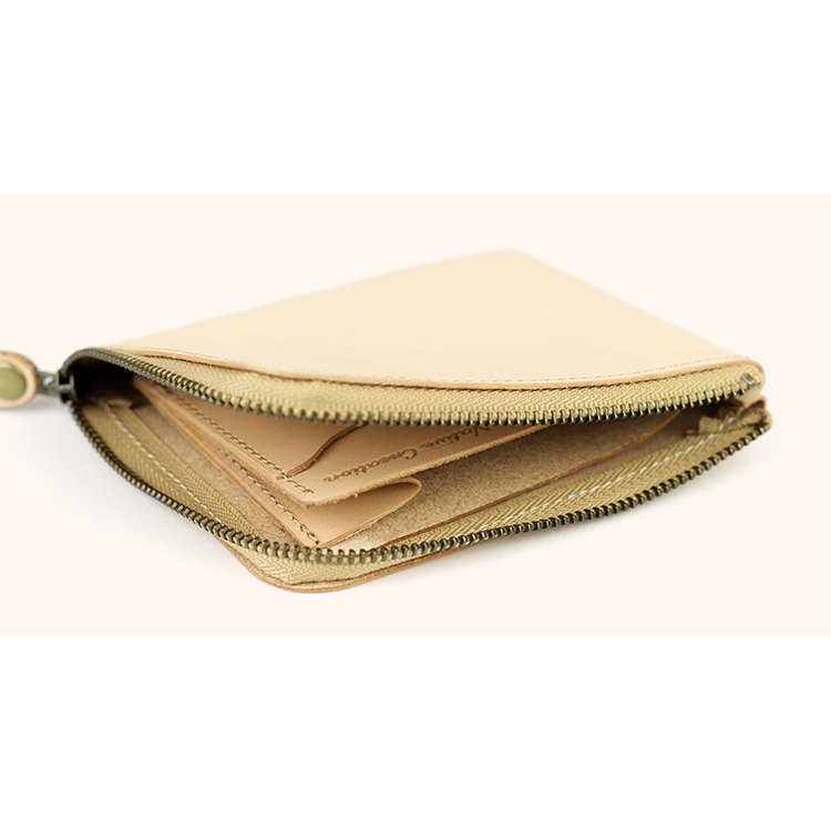 Natural leather L-shaped zipper slim mini wallet NC3746-NTR