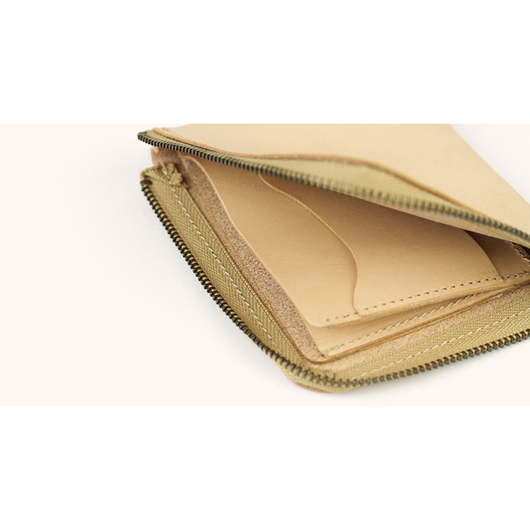 Natural leather L-shaped zipper slim mini wallet NC3746-NTR