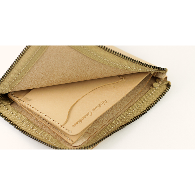 Natural leather L-shaped zipper slim mini wallet NC3746-NTR