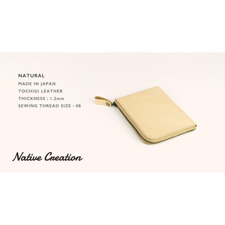 Natural leather L-shaped zipper slim mini wallet NC3746-NTR