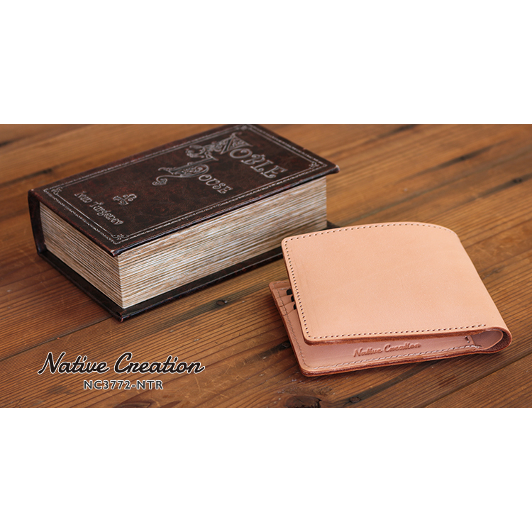 Natural leather bi-fold wallet (for cards and bills) NC3772-NTR