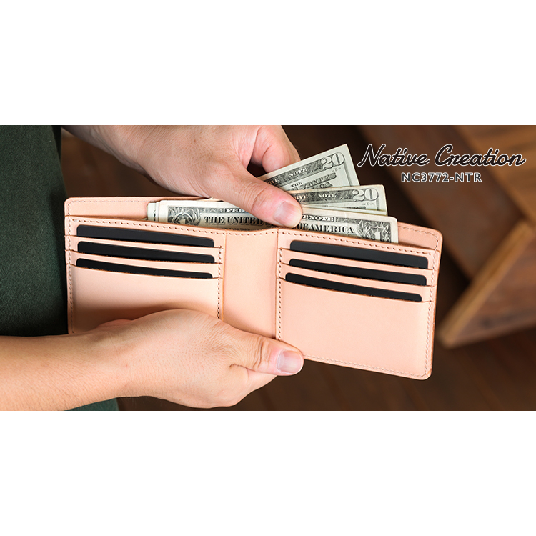 Natural leather bi-fold wallet (for cards and bills) NC3772-NTR