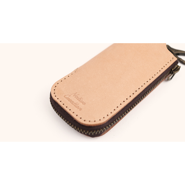 Natural leather round zipper key case NC3779-NTR