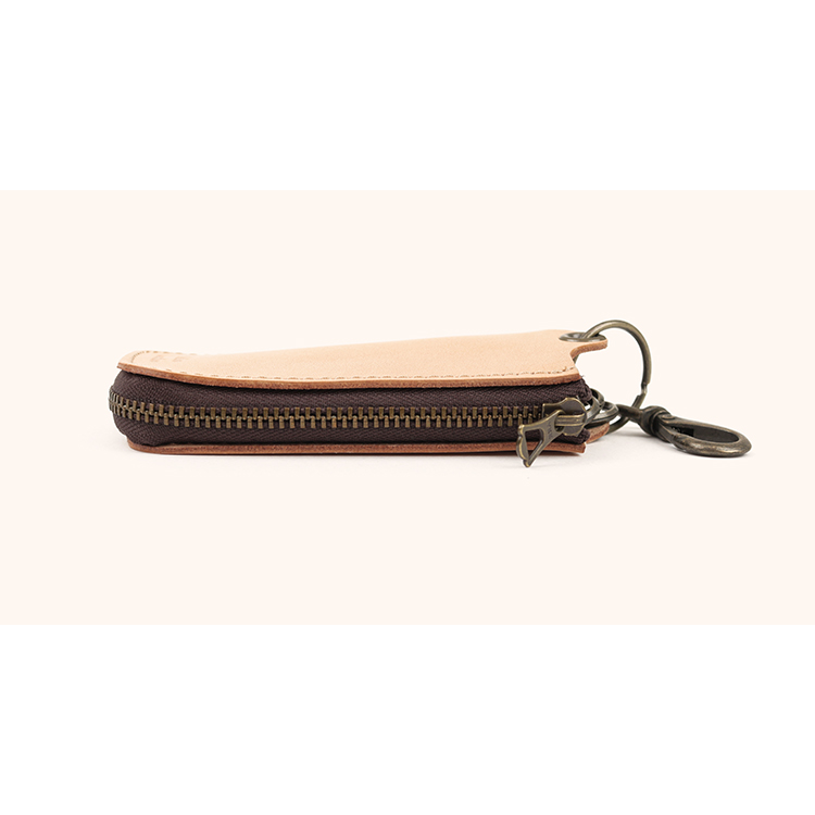 Natural leather round zipper key case NC3779-NTR